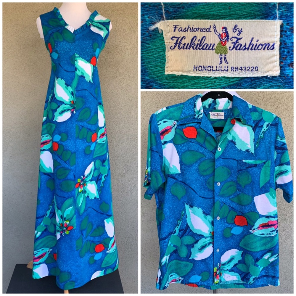 🌺70s Vtg Hawaiian Wedding Honeymoon Dress & Shirt